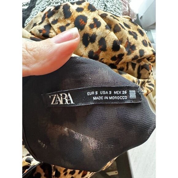 NWOT ZARA Faux Wrap Chiffon Animal Print Fully Lined Sheer Midi Dress Size S - Picture 8 of 9
